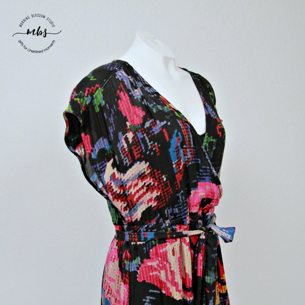 Anthropologie Astrid Needlepoint Floral Surplice Tie Waist Mini Dress - Picture 7 of 16